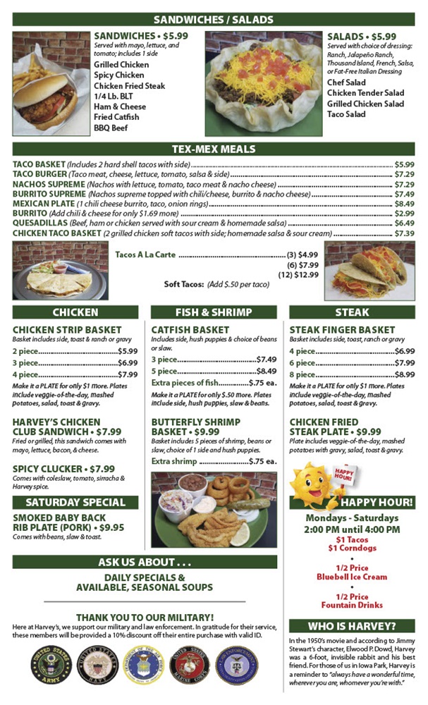 Our Menu Harvey's Family Restaurant Iowa Park, TX